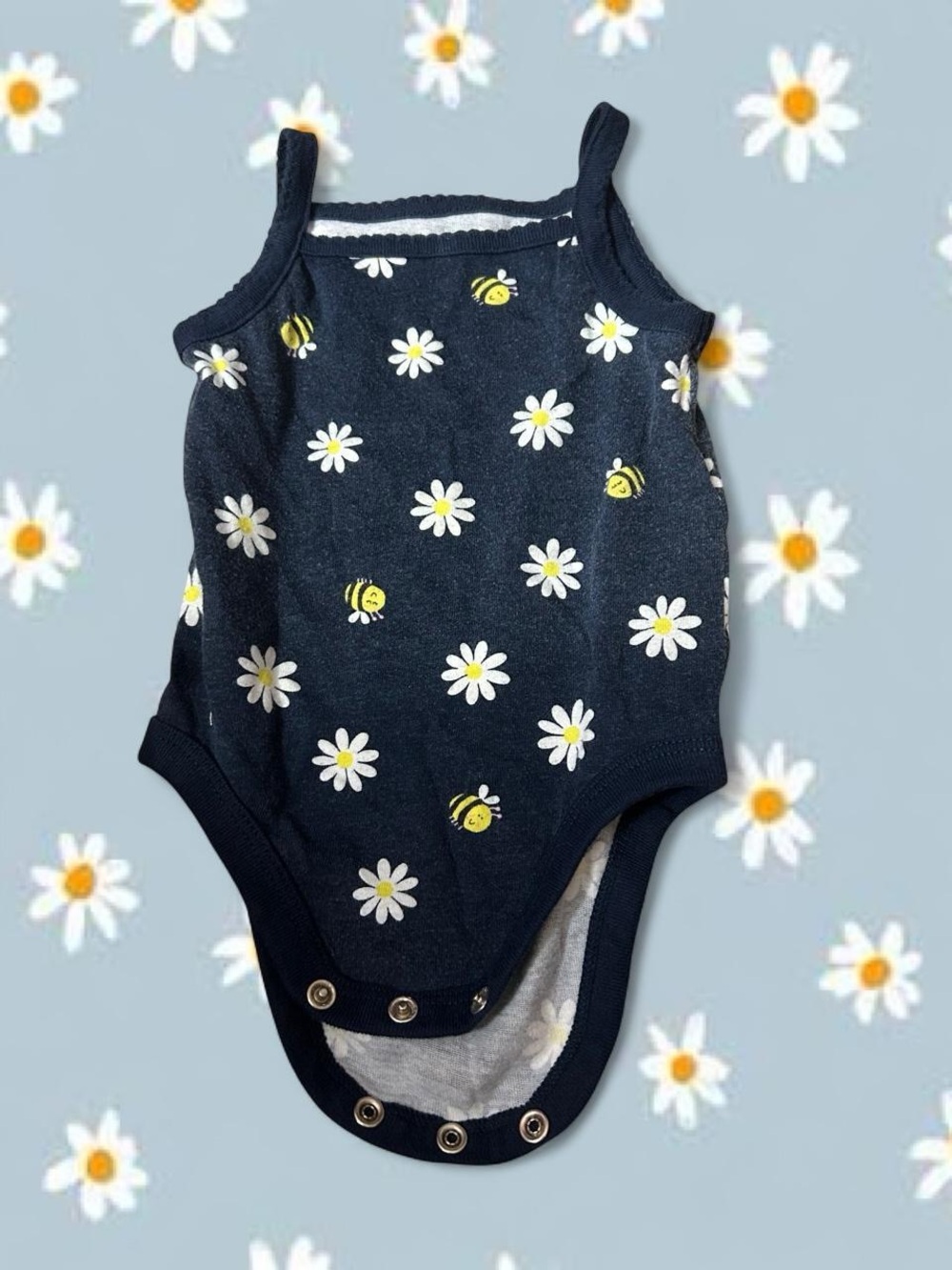 Garanimals Navy Daisy & Yellow Bee Tank One-Piece Bodysuit